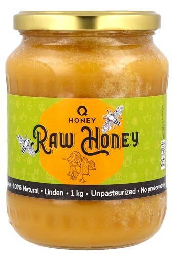 Pure Raw Linden Flower Honey, Unpasteurised and Natural, Directly from The Hive 1 kg, Unfiltered and Unheated - A Light, Soft Floral Honey with a Delicate Taste