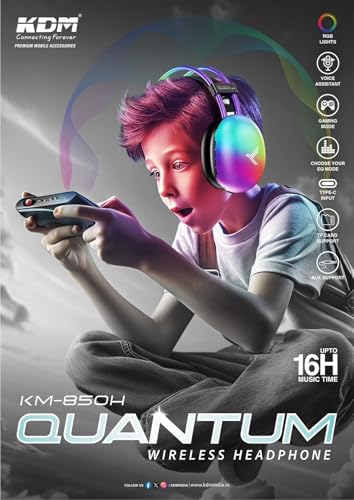 Image of Wireless Headphones, KM-850H Quantum, Bluetooth 5.4, 16 Hours Music Time, Gaming Mode with RGB Lights, Type-C Charging Grey