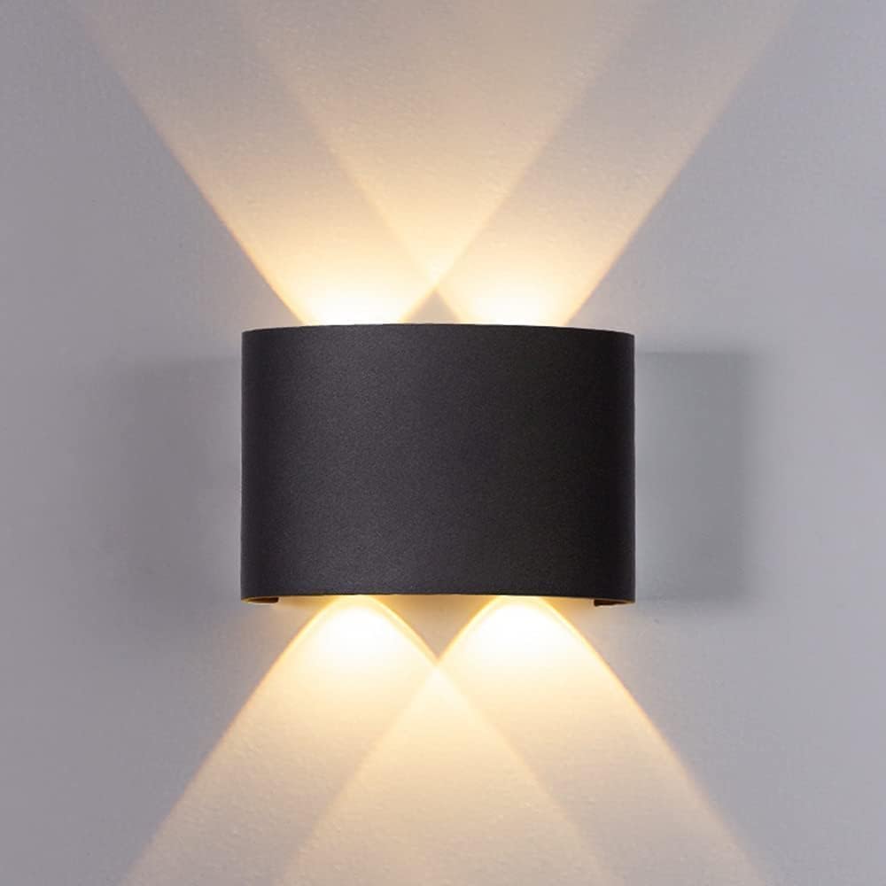 HUA QIANG WANG Modern Outdoor Aluminium Wall Lights 4.7 INCH, 4W LED Wall Sconce, Warm White 3000K, AC 85-265V, IP65 Waterproof Up and Down Wall Lamp for Deck Fence Balcony Garden Lighting(Black)