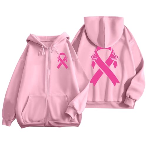 Sweat à capuche zippé Octobre Rose pour femme veste à poche