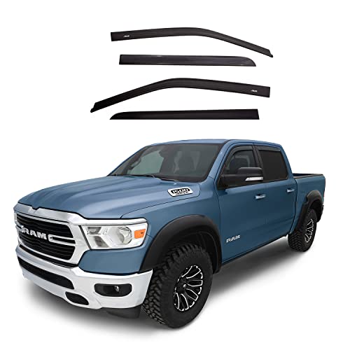 Auto Ventshade [AVS] In-Channel Ventvisor / Rain Guards | Fits 2009 - 2023 Ram 1500 (19-23 Classic Body Only), 2010 - 2024 Ram 2500 & 3500, Mega/Crew Cab- Smoke, 4 pcs. | 194109