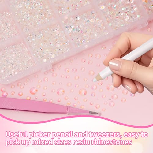 Image of 16000 Pcs Resin Clear Rhinestones for Crafting, Flatback Transparent Gems Jelly Rhinestones, Mixed Sizes Bedazzling Crystal with Pickup Tool for DIY Crafts Clothing Tumblers Mugs Shoes Fabric