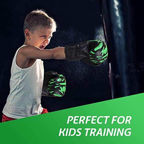 Shadow Stannum Gear Kids Boxing Gloves For Boys And Girls 6Oz Junior Training Gloves, Youth Boxing Gloves For Boxing, Kickboxing And Punching Workout (Golden Black, 6Oz)… (Green Black, 6-Oz) #TOP3