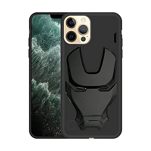 Image of COVERLY Official 3D Touch Feel Trending Real Hero Avengers Logo Mask Soft Rugged Grip TPU Iron Man Super Power Cartoon Movie Silicone Matte Strong Back Cover for Apple iPhone 12 Pro Max - Black