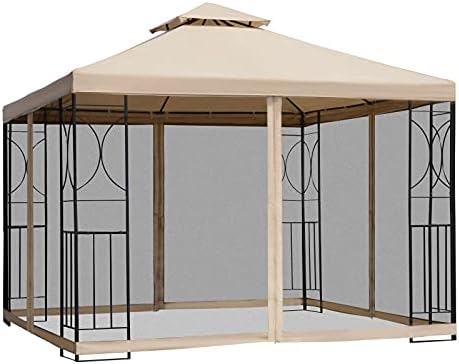 Outsunny 3(m) x 3(m) Garden Gazebo, Double Roof Outdoor Gazebo Canopy Shelter with Netting, Solid Steel Frame for Garden, Lawn, Backyard and Deck