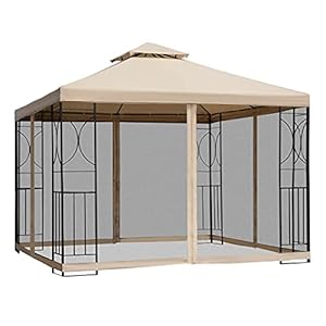Outsunny Tuinpaviljoen, partytent, weerbestendig, tent met 4 planken, metaal + polyester, beige, 3 x 3 m
