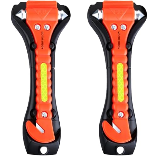 Image of MOTORBUDDY 2-Pack Car Safety Hammer Seatbelt Cutter, Auto Emergency Escape Hammer with Window Glass Breaker and Seat Belt Cutter, Escape Tool for Car Accidents