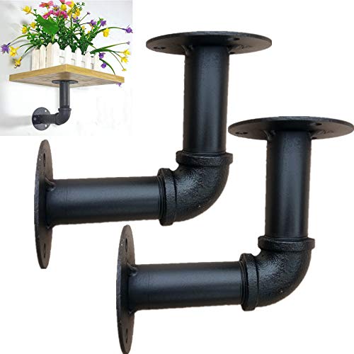 2 Pièces Equerre Etagere Mural,Support Étagère Rétro en Métal,Fer Forgé,Support Tablette Mural Style Industriel,Équerre pour Étagère Flottante,Diamètre du tuyau 2cm,Noir(13x20cm) Cover