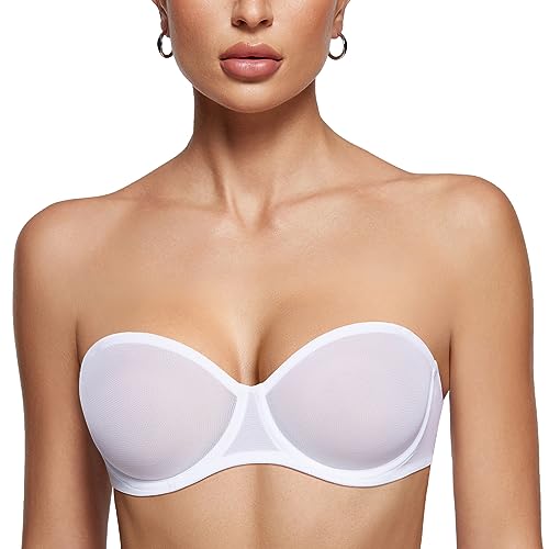 Image of INLYRIC Women's Sheer Strapless Bras Mesh Sexy Unlined Plus Size See Through Bra Underwire Demi Mesh Non Padded