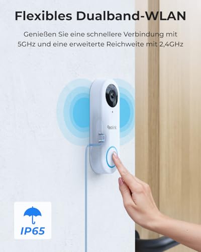 Reolink 5MP Video-Türklingel Kamera mit Chime, 3:4 Kopf-zu-Fuß-Ansicht, 180° Blick, 5/2,4GHz Wi-Fi, Personen-/Paketerkennung, Wasserdicht, Smart-Alarme, Kabelgebunden, Video Doorbell WiFi Weiß