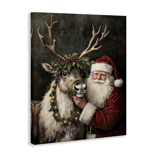 Santa Reindeer Holiday Portrait, 30 x 40 Inch Canvas Wall Art - image 2