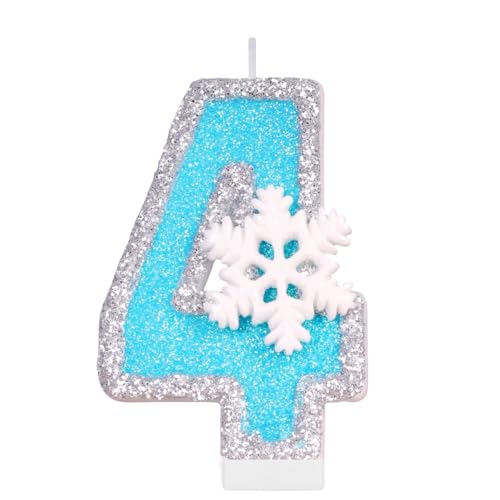 CasaPopz Velas con números de cumpleaños para pastel, vela azul congelada número 4, decoración para tarta de 4º congelado, divertidas velas de cumpleaños con purpurina para decoración de fiesta y