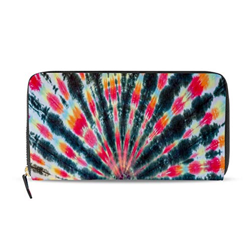 GIGIJY - Cartera larga de piel con cremallera para mujer, diseño de teñido anudado, multicolor, Talla única
