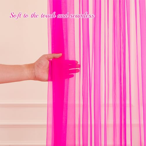 10x10ft Hot Pink Tulle Backdrop Curtain with Lights String for Parites, Sheer Backdrop Curtains for Wedding Baby Shower Birthday Party Photo Shoot Decorations - Thumbnail 6