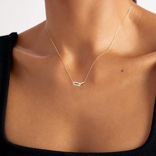 Gold Dainty Diamond Pendant Necklace for Women Simple 14K Gold Plated Paperclip Choker Necklaces Cute Minimalist Open Oval Necklaces Gold Jewelry for Women Gifts4
