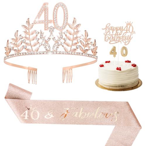 CURASA Coroa e faixa de aniversário de 40 anos para mulheres 40 anos e fabulosa faixa de aniversário