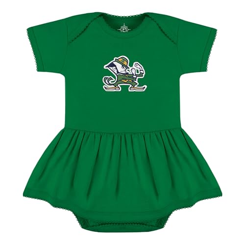 Creative Knitwear College Baby Picot Bodysuit Dress - Notre Dame Fighting Irish Leprechaun Logo - Kelly - 18 Months