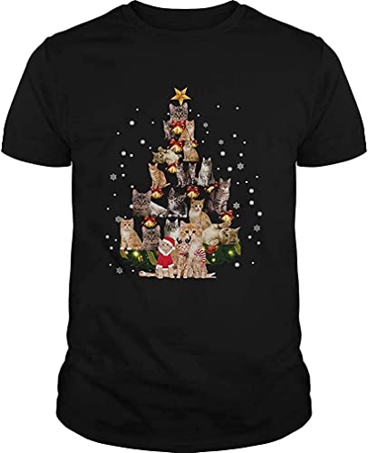 LUOTANGWI Christmas Cat Tree Funny Cat Lover Gift Tshirt, Unisex Hoodie, Sweatshirt for Mens Womens Ladies Kids T-Shirts à Manches Courtes(Large)