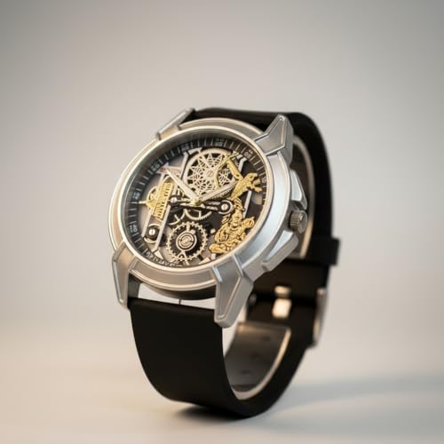 Image of Shree Ram Skeleton Watch, Ayodhya Mandir Theme, Mechanical Look Quartz, Stainless Steel Metal Bracelet, Round Dial with Deity Engraving for Man and Boyes