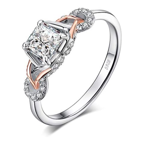 JewelryPalace Love Infinity Ring Engagement Rings for Women, 14K Rose Gold 925 Sterling Silver Cubic Zirconia Promise Rings for Her, Anniversary Knot Princess Cut Promise Ring Simulated Diamond Ring Cover