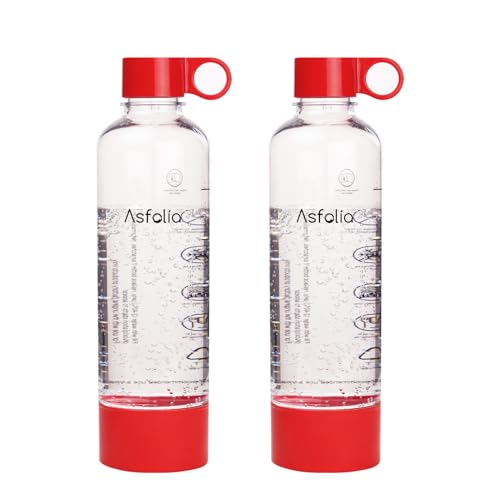 Asfolia soda maker bottles, 1L Reusable Carbonating Bottle?BPA-free PET bottles?2 Pack (Red)