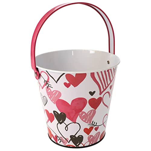 Valentine's Day Tin Pail, 5x5x4.75-in (Red, Pink & Black Hearts)