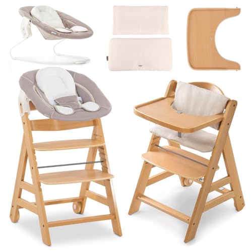hauck Alpha Move Newborn Set deTrona Evolutiva Bebe, Tronas de Bebe Evolutiva con Hamaca Bebé Recien Nacido, Cojín y Bandeja, Trona Niño Regulable - Natur/Stretch Beige