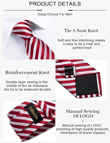 Image of DiBanGu Mens Tie Silk Plaid Striped Necktie and Pocket Square Cufflinks Tie Clip Set with Gift Box Formal Wedding Party