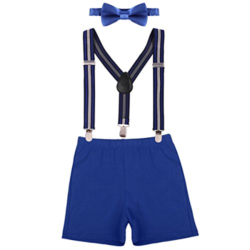 Baby Boys First Birthday Adjustable Y Back Elastic Clip Suspenders Cake Smash Outfit Tuxedo Pre-tied Bloomers Bowtie set Z# Royal Blue+Stripe