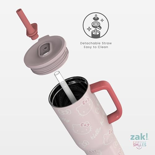 Image of Zak Designs Hello Kitty 30oz Spill-Proof Insulated Stainless Steel Tumbler | BPA Free, Silicone Straw, Handle, Cupholder Friendly, Dishwasher Safe, For Office, Home, Travel, Work, Gym Fitness