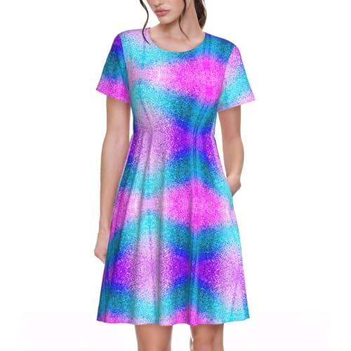 Robe tunique décontractée à manches courtes avec col rond et détails paillettes scintillantes