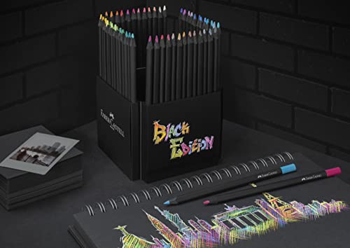 Image of Faber-Castell Blackwood 116450 Colouring Pencils, Black Edition, Pack of 50, Bright Colours with Soft Line, Black Wood