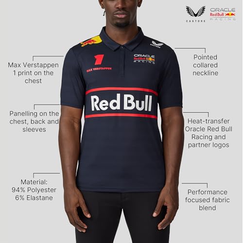 Castore Oracle Red Bull Racing F1 Team Polo para Hombre | Camisa Oficial Red Bull F1 Racing con Logos del Equipo y Patrocinadores miniatura 5