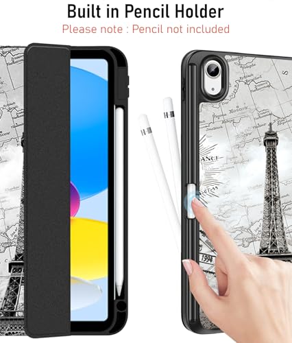 Image of Robustrion Cover for iPad 11th Generation (A16) / 10th Gen Cover Case with [Right Side Pencil Holder] [Auto Sleep Wake] [Soft Back] (2022 /2025), Case for iPad 11th 11 inch / 10th 10.9 inch - Eiffel