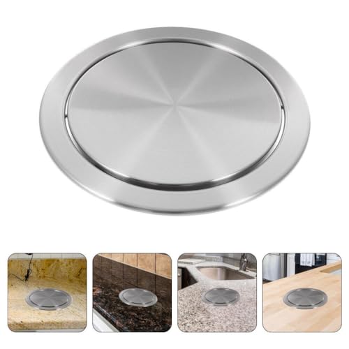 Image of Zerodeko Stainless Steel Trash can Lid Recessed Built-in Countertop Flap Cover for Kitchen and Bathroom Garbage Bin 9.37 Inch