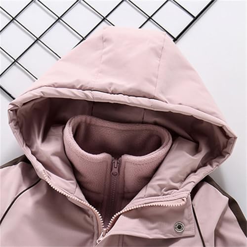 Hooded Raincoat for Girls 2 In 1 Detachable Liner Zip Windproof Coat Thick Fleece Warm Rain Jacket with Pocket3