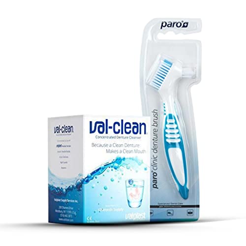 Yourdent-USA Val-Clean Concentrated Denture Cleaner & Paro Clinic Dual-Head Denture Brush Set 1-Year Supply for Effective Cleaning of Dentures Retainers & Night Guards