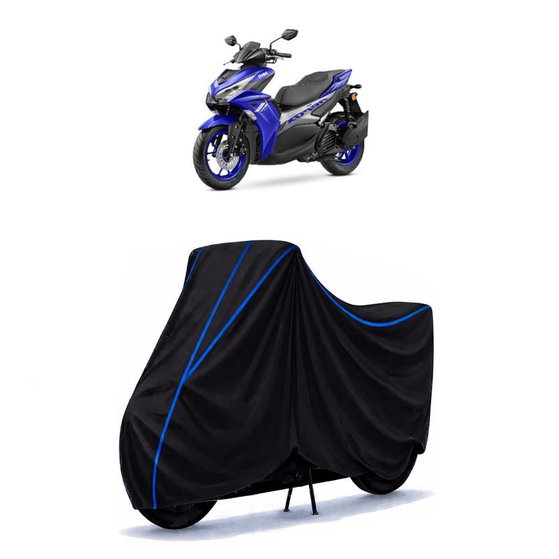 Image of Scooty Cover Water Resistant for Aerox 155 Maxi BS6 | Universal Scooter & Bike Cover | Heavy Duty UV Dust, Rain & Scratch Protection | Elastic Fit All Weather Indoor Outdoor | Black with Blue Piping