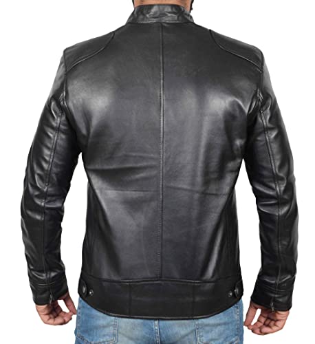 Image of Blingsoul Leather Jacket Men - Real Lambskin Cafe Racer Motorcycle Style Jacket for Mens