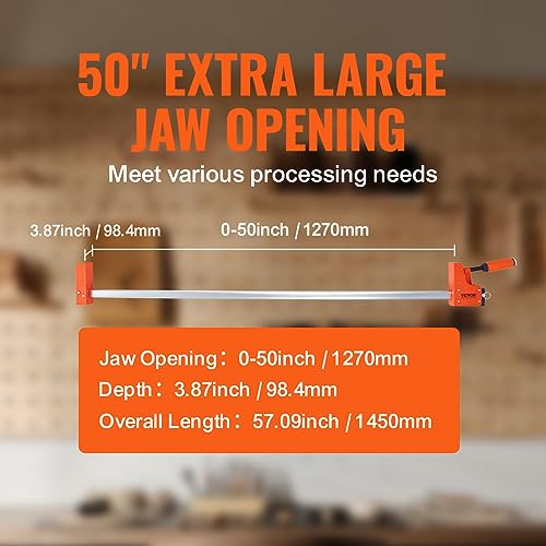 Image of VEVOR Bar Clamps for Woodworking, 2-Pack 50 inch Parallel Clamp Set, F Clamp with 1100 lbs Load Limit, Even Pressure, High-strength Plastic and Carbon Steel, Wood clamps for Woodworking Metal Working