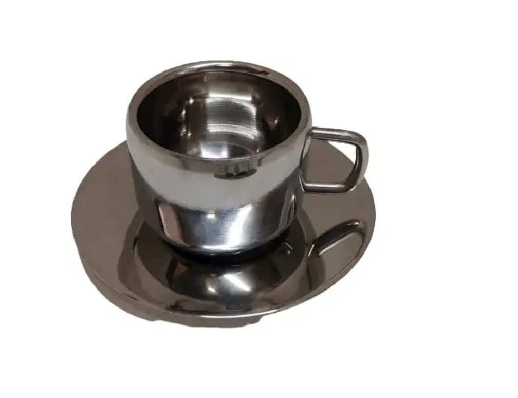 Dynore Stainless Steel Double Wall 12 Apple Cups with 12 Saucers- 90 ml Each - Image 3 thumbnail