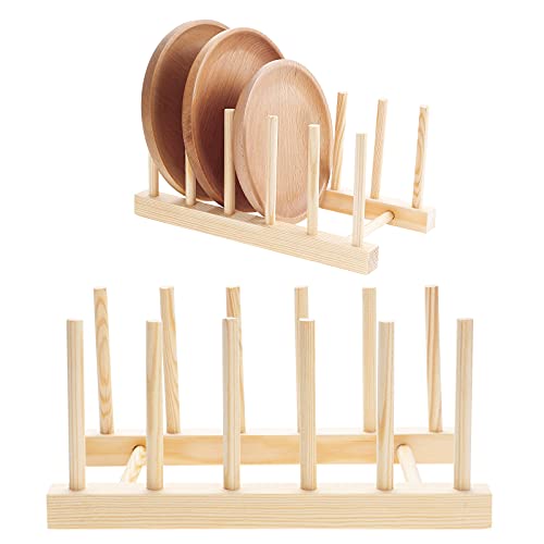 HonGien 2PCS Support de Rangement en Bambou, Égouttoir Vaisselle en Bois, Porte Assiettes, Rangement Cuisine Egouttoir pour Bol de Rangement, Vaisselle, Tasses, CD, Livre Cover