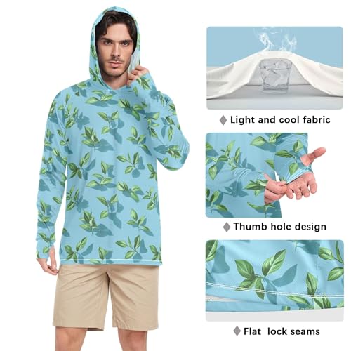 Wudan Art Basil Blue Mens Hoodies Shirts Long Sleeve Sailing Shirts Swim Shirt UPF 50+ S4