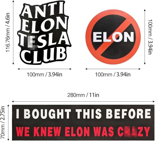 Image of 3-Pack Anti-Elon Magnetic Car Signs Removable Paint-Safe I Bought This Before Elon Went Crazy Te-SLA Club Magnets Reusable Weatherproof Sarcastic Decals for Tesla Owners (No Glue No Residue