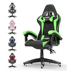 Bigzzia Gaming Chair, Ergonomic Video Game Chairs with Pillow and Lumbar Support, Racing Style Height Adjustable Computer Chair with 360°-Swivel Seat for Adults