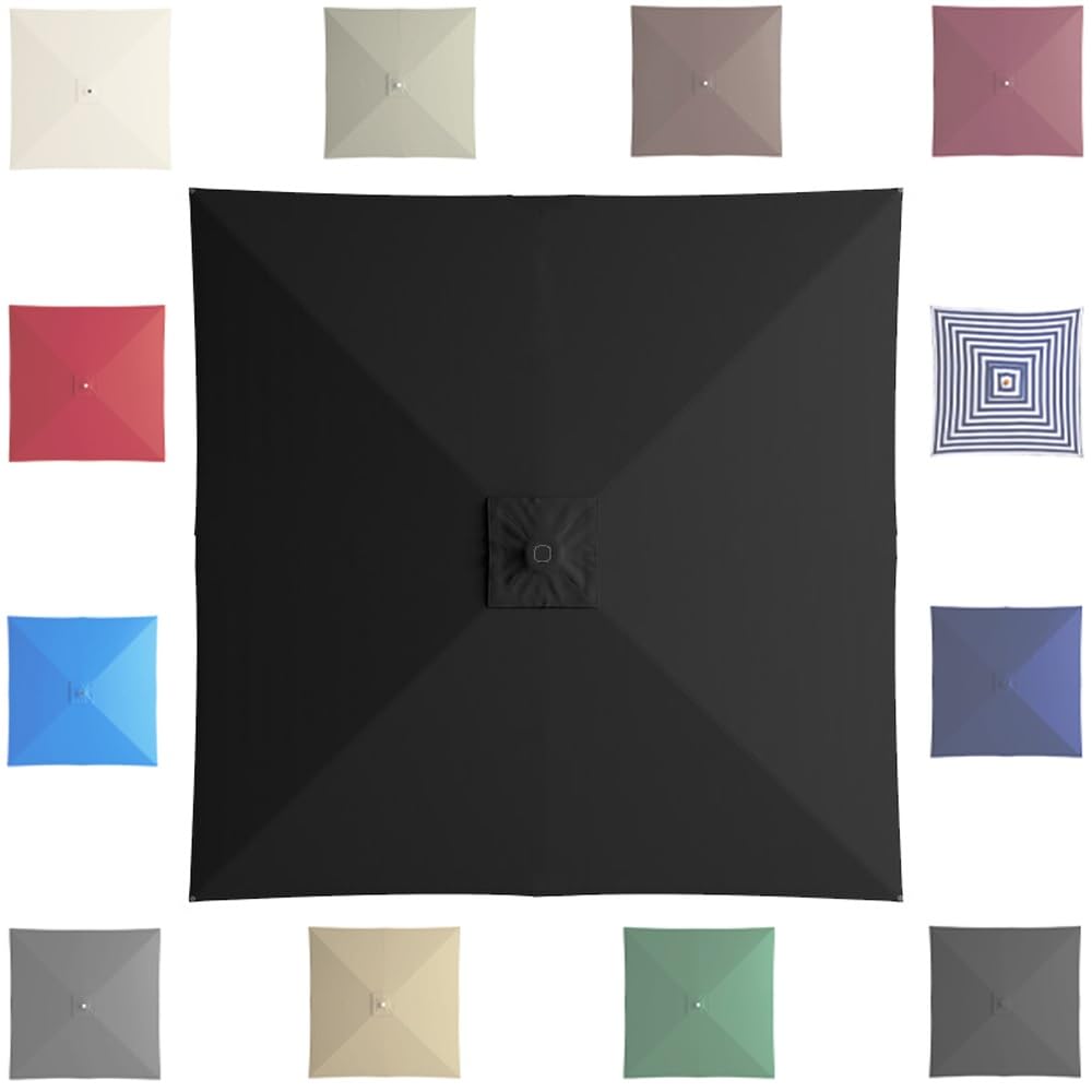 GJPXFR 6.5'x6.5' 8'x8' Square Umbrella Replacement Canopy 4/8 Ribs Patio Umbrella Replacement Cover Weatherproof Yard Market Parasol Top Cover Cloth(Black,2.7x2.7m/8.8x8.8ft)