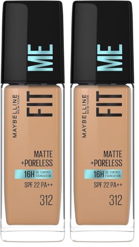 Image of Maybelline New York Fit Me Matte + Poreless Liquid Foundation, 312 (Pack of 2)
