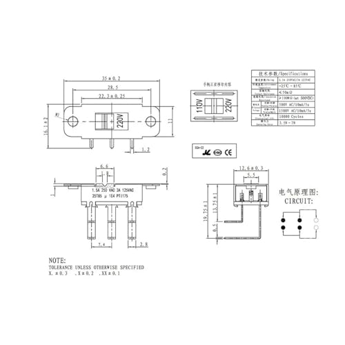 Interrupteur à bascule 2 vitesses et commutateur de conversion 125V à 250V - 5