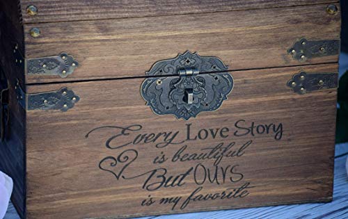 Every Love Story is Beautiful But Ours Chest is my Favorite with Names and Date on Lid Slats - Wedding Card Box - Wedding Card Holder - Rustic Wedding Decor - Keepsake Box