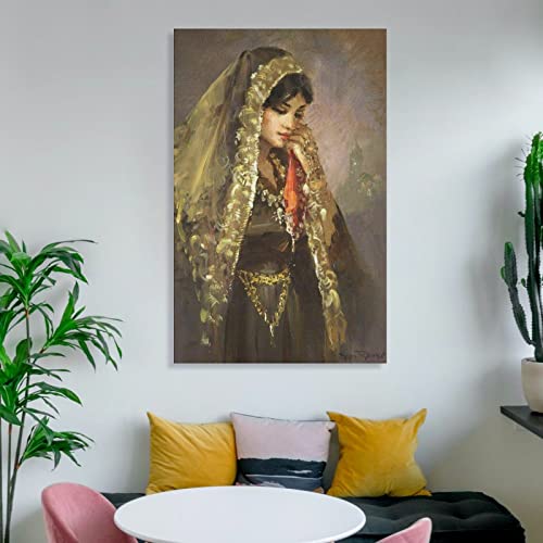 Tomart Retro Oil Painting Persian Woman Canvas Poster Wall Decorative Art Canvas Painting Wall Art Poster For Bedroom Living Room Decor 24X36Inch(60X90Cm) Frame-Style #TOP5